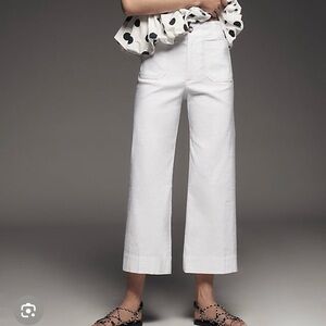 Maeve White High-Rise Wide-Leg Crop Pants